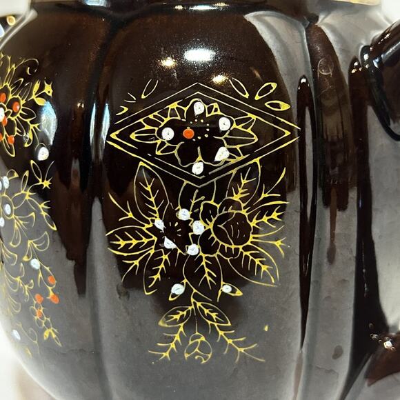 Vintage Moriage Japanese "Brown Betty" Teapot Handpainted - Picture 4 of 7